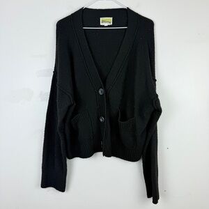 Yummy Black Button Front Cardigan Sweater Minimalist Cozy Soft Knit Pockets